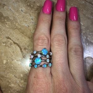 Opal and sterling silver set of 4 ring set